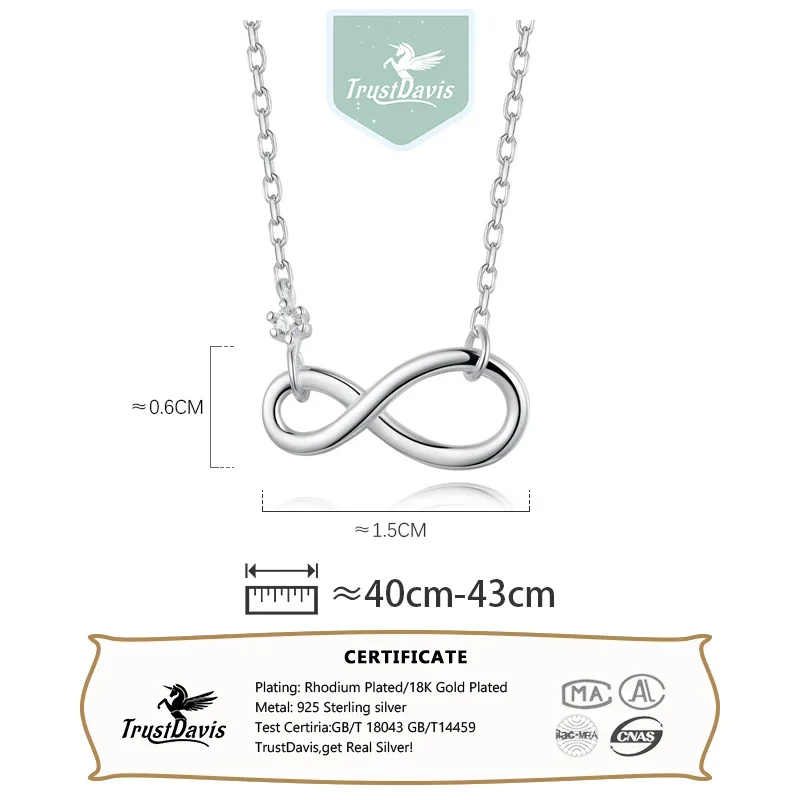 TrustDavis Real 925 Sterling Silver Infinite Pendant Choker Love Necklace For Women Girl\'s Birthday Gift Fine Jewelry DS2005