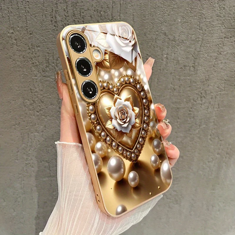 

Новый чехол для телефона с гальваническим золотым покрытием для Samsung Galaxy S26 Ultra S25 Plus S24 S23 S22 FE, закаленное стекло, художественные текстурные узоры