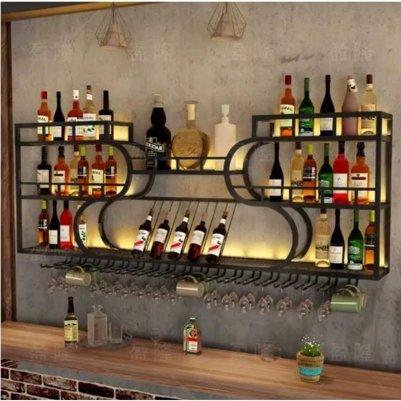

Factory-made wall-mounted iron art wine cabinets, display cases for antiques, wall-mounted bar counter, display cabinets
