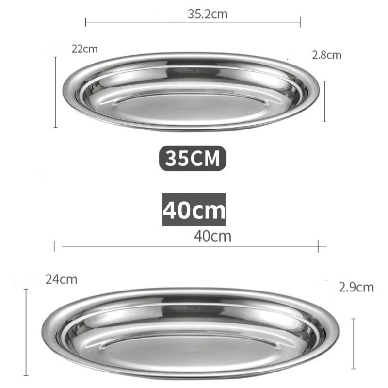 Multi-Size 304 Stainless Steel Oval Fish Plates Household Food Dinner Steamed Shallow Plate Dishes Kitchen Tableware Dinnerware view 6