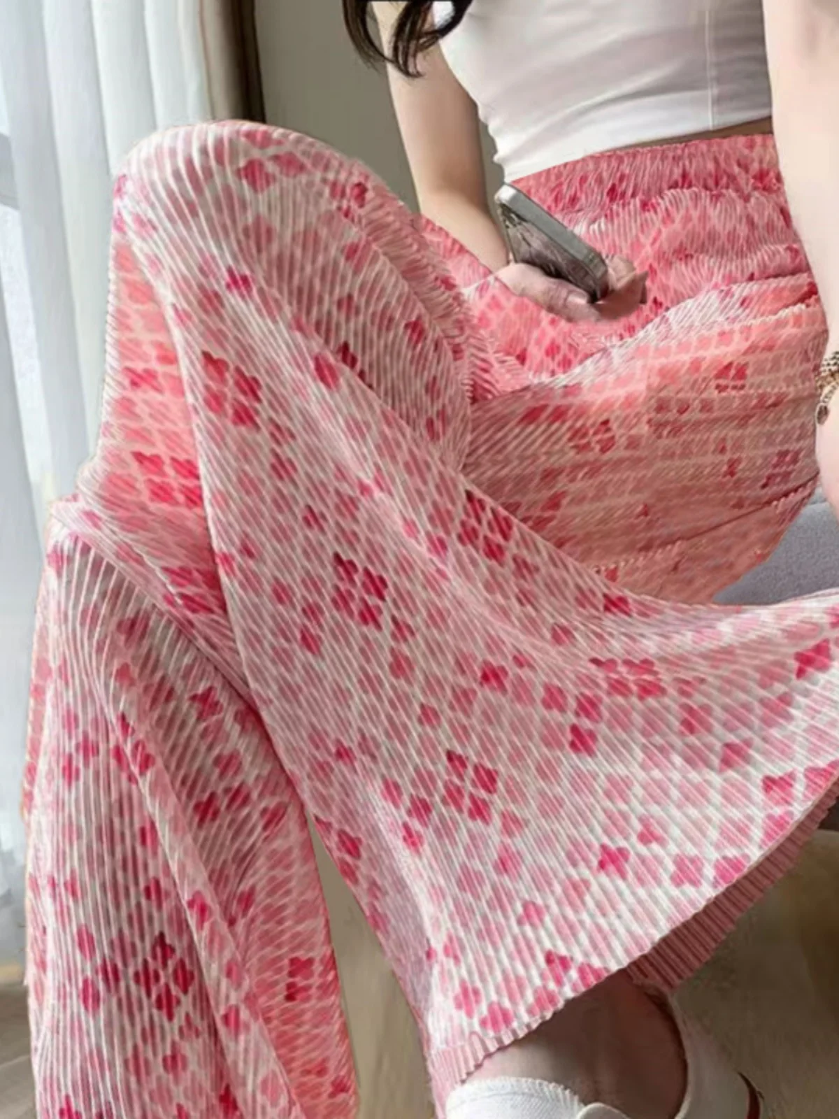 

Тонкие широкие брюки, женские весенне-летние тонкие повседневные брюки, студенческие прямые повседневные драпированные брюки небольшого размера, крутые модные брюки