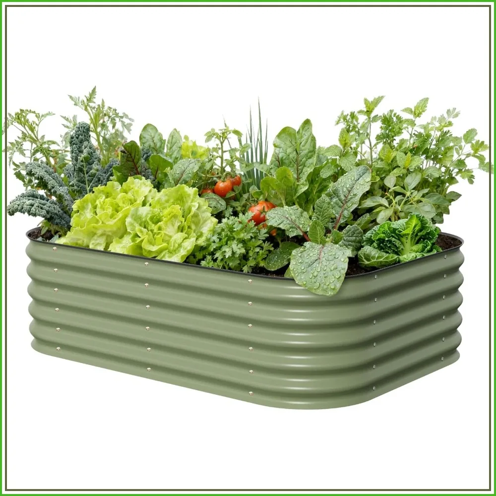 Jardinera Elevada Modular de Metal de 17 Pulgadas de Alto y 6 en 1 para Vegetales, Flores, Patio - Verde Oliva