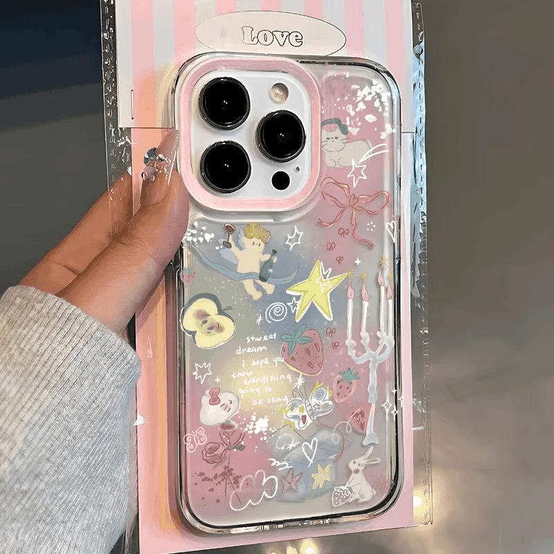 Cat Star Strawberry Bow Phone Case For iPhone 14 13 11 15 16 Pro Max 12 XS XR X 8 7 Plus SE Y2K 2022 14Pro 13Pro Soft Cover