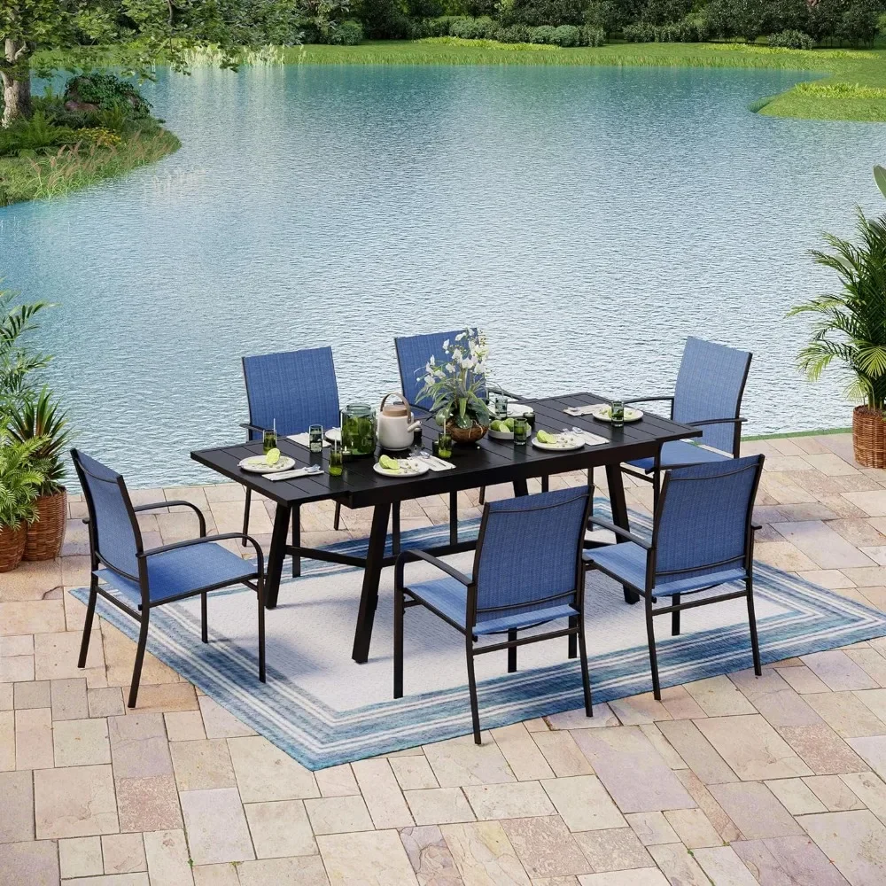 

9-Piece Outdoor Patio Dining Set, 8 Textilene Patio Chairs and Large Square Table for Deck Garden Backyard Lawn Poolside