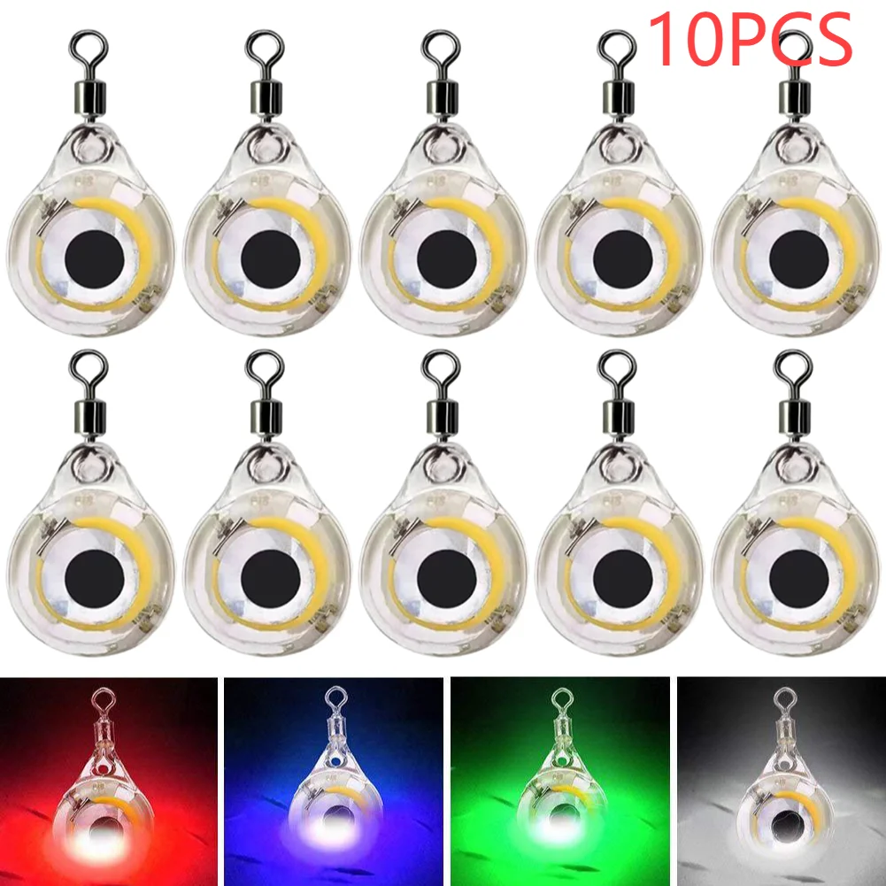 10pcs LED Attracting Fish Light Mini Deep Drop Underwater Eye Shape Fishing Light Squid Attractor Bait Luminous Lure Fish Lamp