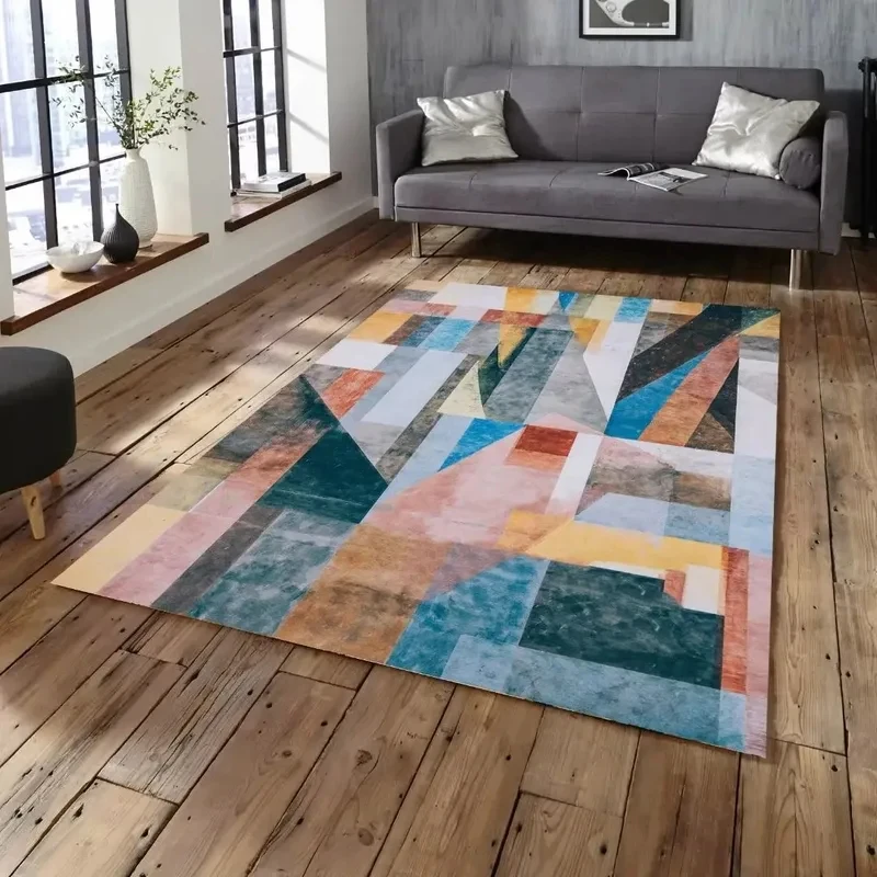 VIKAMA Modern Morandi Geometric Abstract Area Rug Colorful Non-Slip Washable Soft Floor Carpet for Living Room Bedroom