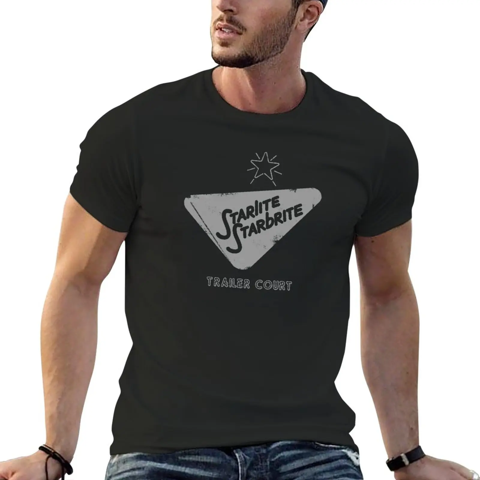 New Starlite Starbrite Distressed Logo T-Shirt tops summer top shirts graphic tees Short t-shirt mens clothes