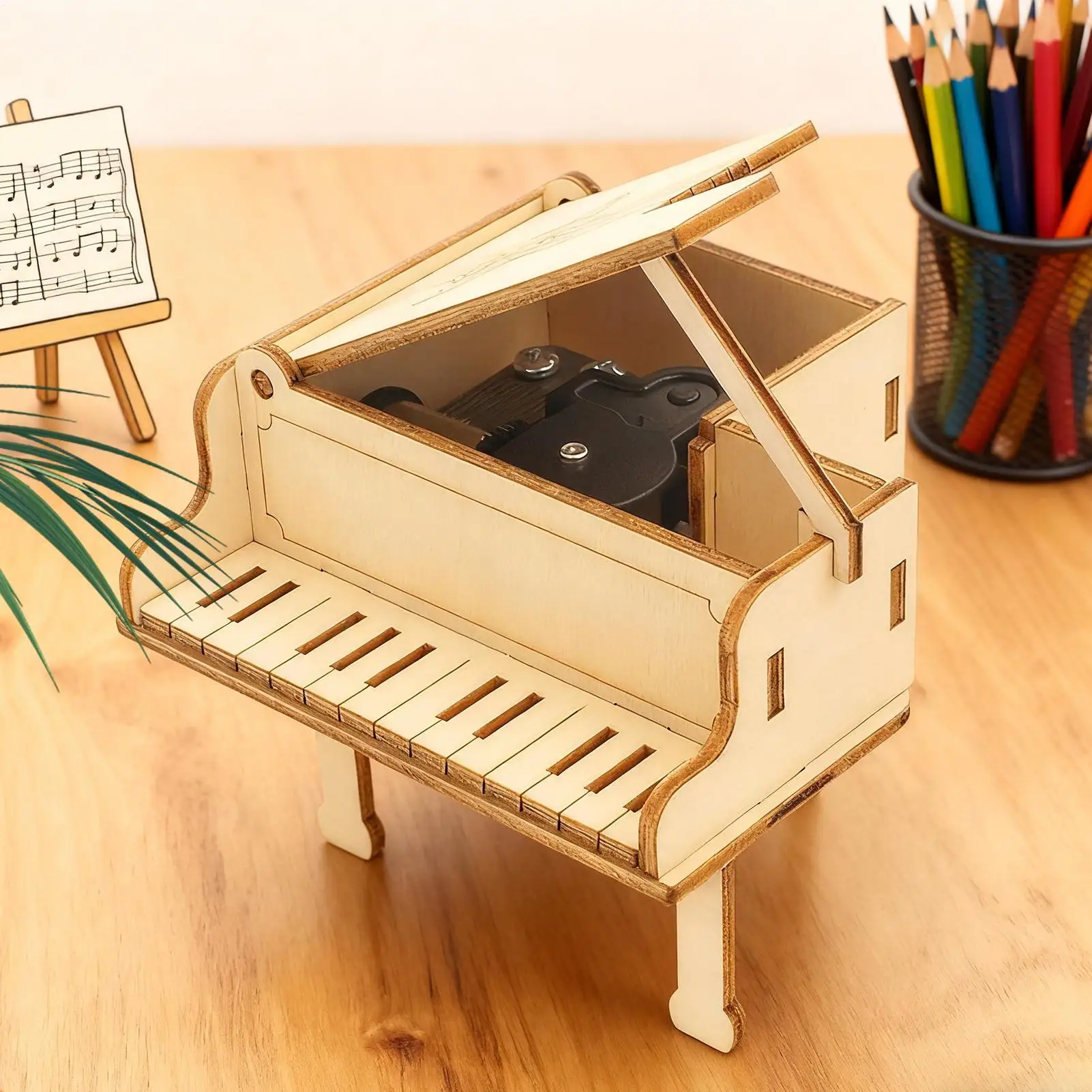 Kotak Musik DIY Instrumen Bangunan Mekanis Kotak Musik Mekanis Piano untuk Anak-anak Usia 7-14 Tahun Anak Laki-laki Perempuan Keluarga Wanita Pria