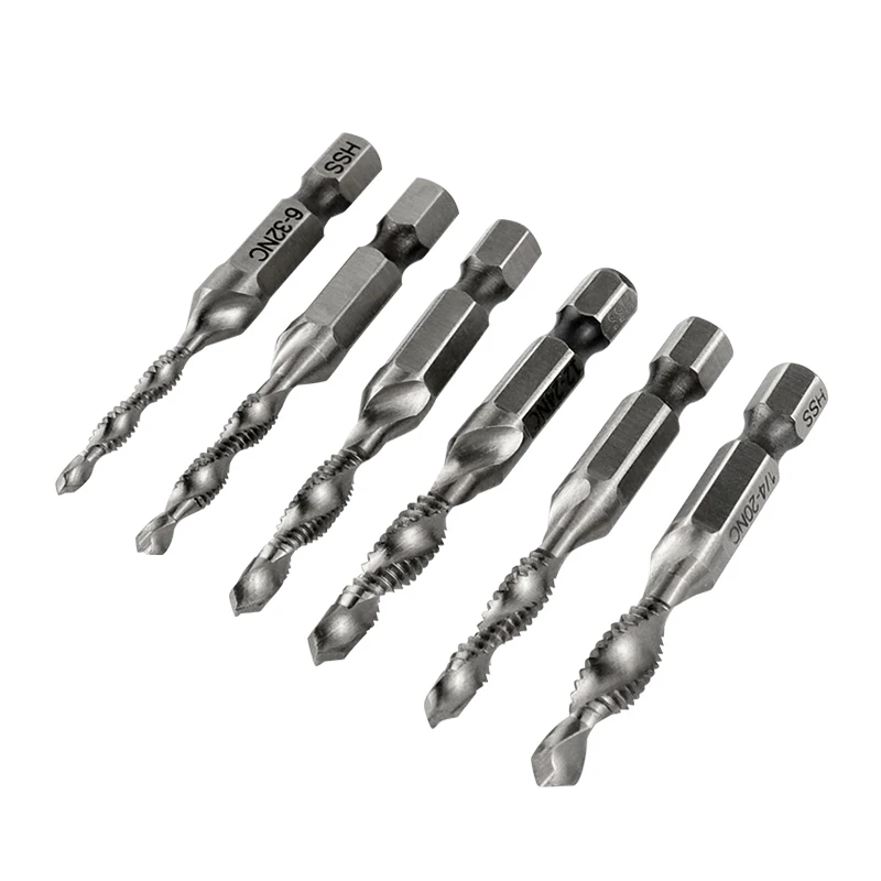 Di alta qualità 6pc codolo esagonale HSS vite a spirale punta filettatura spina americana punte da trapano a mano 6-32/8-32/10-24/10-32/12-24,1/4-20