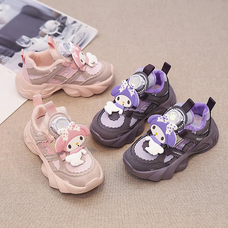 سانريو فتاة سينامورول Kawaii موضة أحذية رياضية طالب الشتاء أنيمي الكرتون الصوف مبطن الدفء الطفل حذاء كاجوال نمط جديد