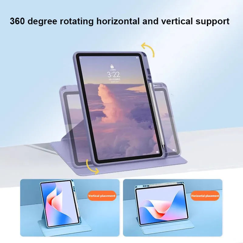 720 °   حافظة صلبة من الأكريليك الشفاف للدوران لهاتف Honor Pad X7 8.7 بوصة 2025 X9a V9 X9 11.5 X8a 11 X8 Lite مع فتحة قلم