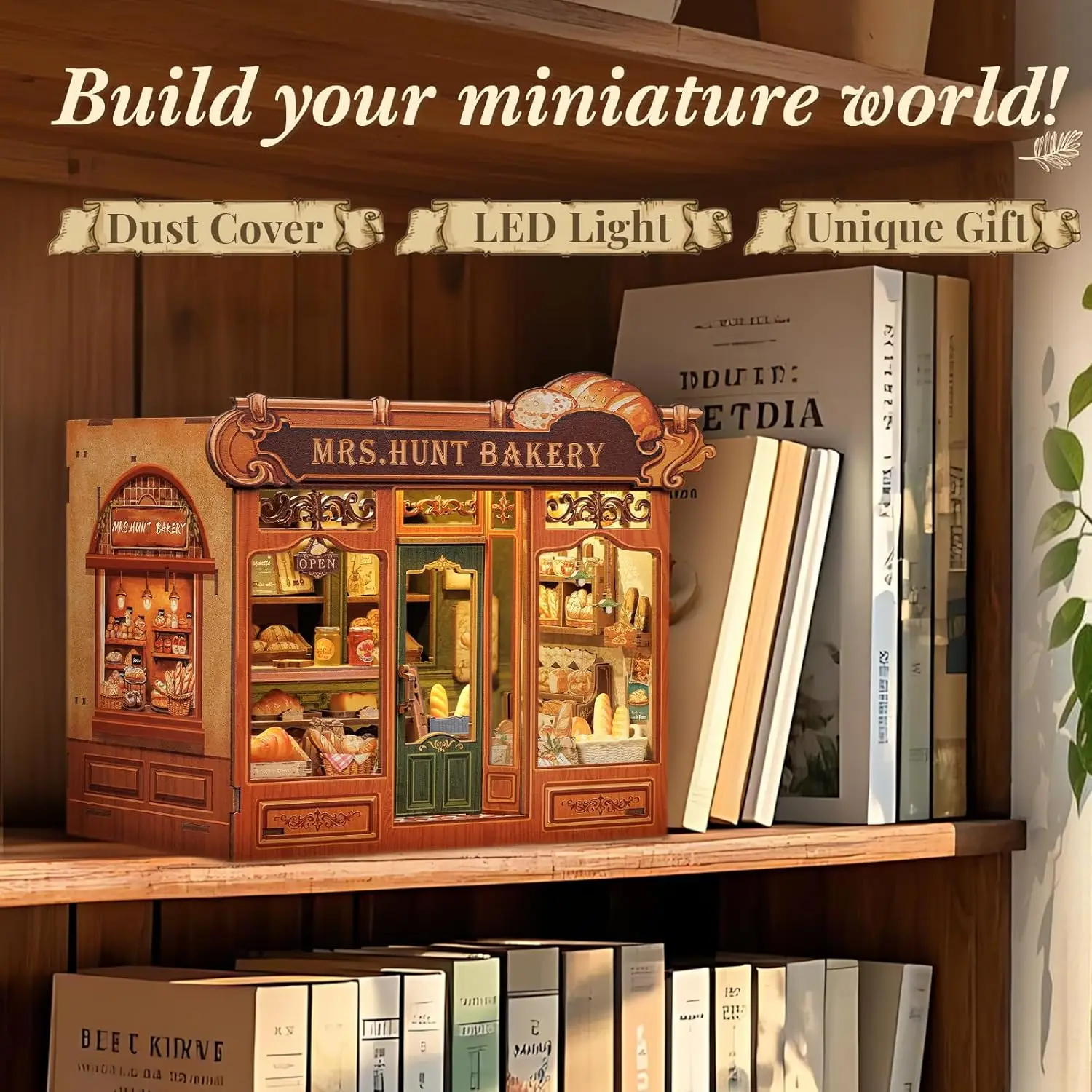 Book Nook Kit DIY Miniature House Bakery Dessert Shop Dollhouse | Booknook for Adults, Tiny House Bookshelf Decor 3D Wooden Puzz