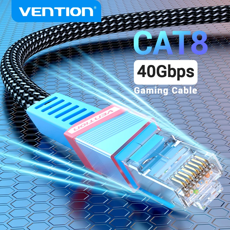 Vention CAT8 Ethernet Game Cable 40Gbps 2000MHz CAT 8 Networking Cotton Braided Internet Lan Cord for PC PS4 Modem Router RJ45