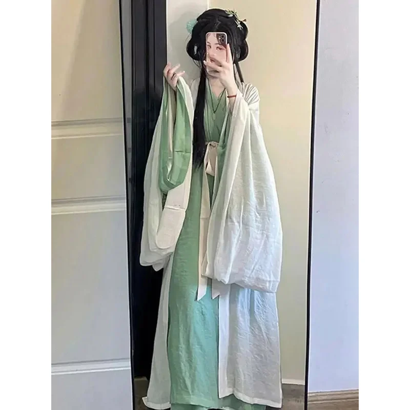 

Large Size Hanfu Dress Women Chinese Traditional Cosplay Costume Summer Ancient Hanfu 2pcs Cyan&White Sets
