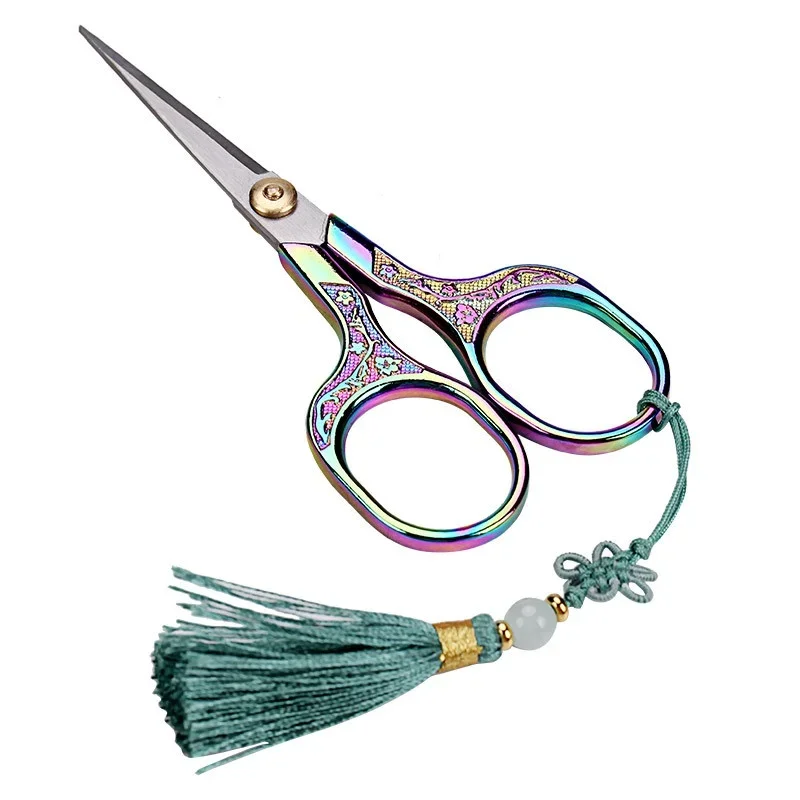 Vintage Craft Scissors Stainless Steel Square Handle Household DIY Embroidery Thread for Sewing Cutting Cloth with Chinese Knot