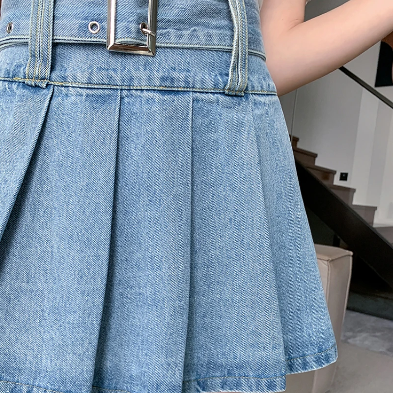 Faldas plisadas de mezclilla para mujer Seoulish Hotsweet, novedad de verano 2021, minifaldas acampanadas de cintura alta a la moda para primavera y verano para mujer