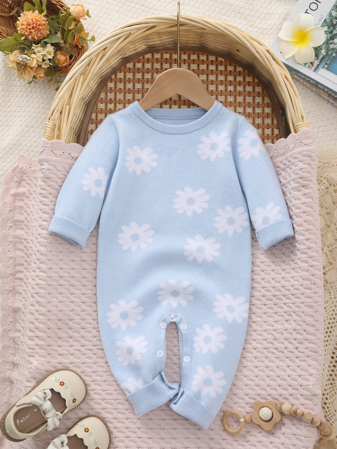 Little Daisy Baby Knitted Romper Newborn Long-Sleeve Onesie Baby One-Piece Sweater