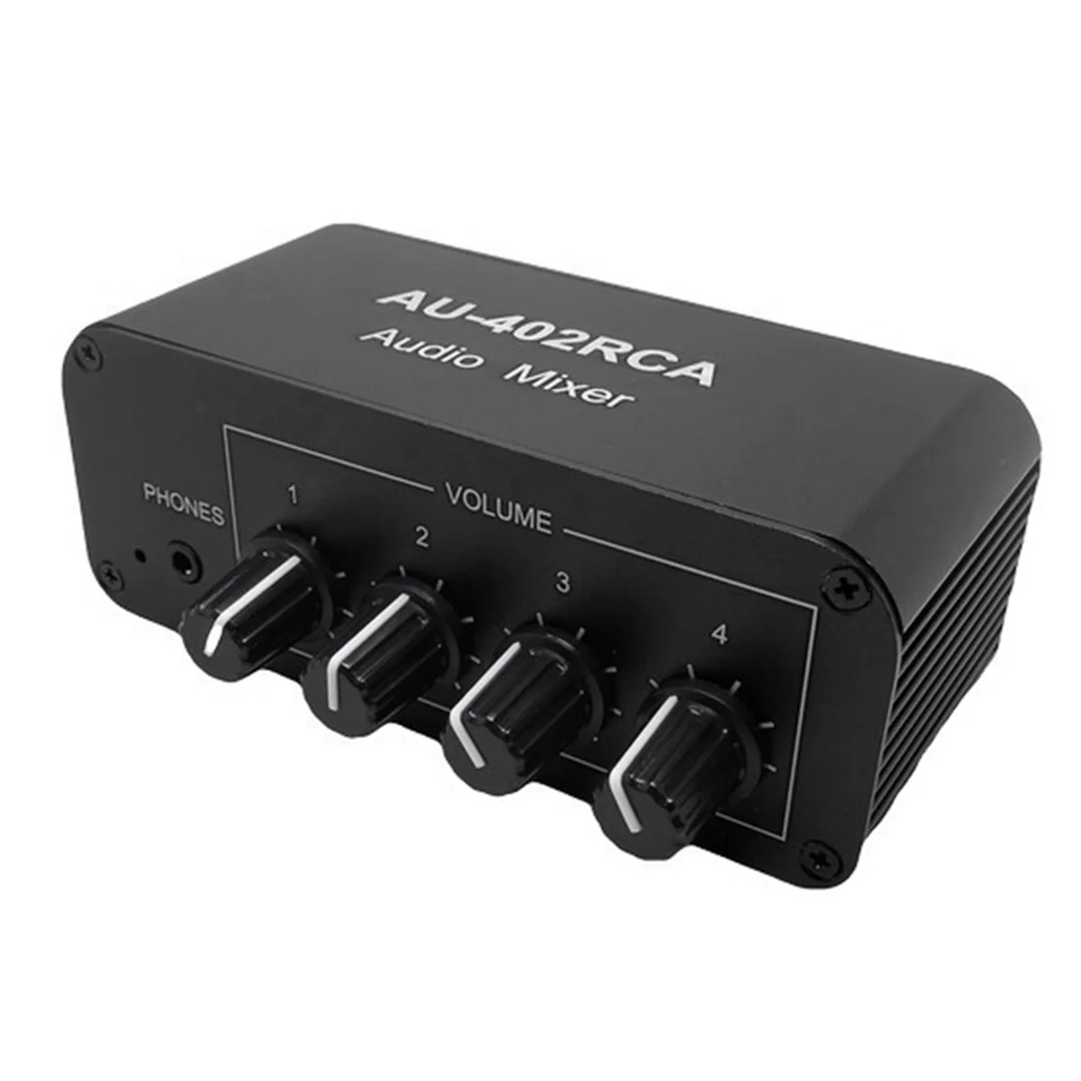 AU-402RCA Stereo Audio Mixer Multi-Channel Audio Source Reverberator Volume Control 3.5mm Headphone Driver 4 Input