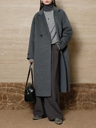 ZIQIAO 91.5% Wool Petite Size Double Cashmere Coat for Women 2024 Winter New Design Camel Grey Wool Chic Warm Coat 24ZQ94128