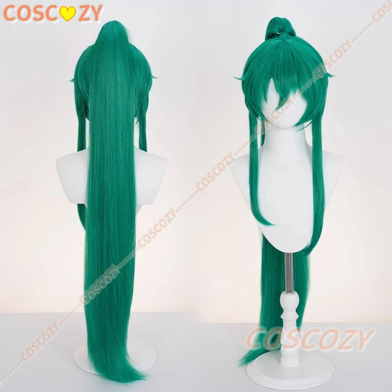 Hellfire Hoshiguma Cosplay Pruik Vezel Synthetische Lange Groene Split Paardenstaart Haar Spel Arknights Halloween Cosplay Pruiken