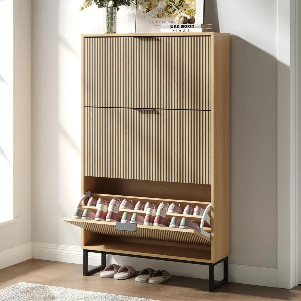 

Shoe Cabinet with 3 Flip Drawers, Narrow Wood Shoe Cabinet Storage for Entryway, Freestanding Hidden Shoe Organizer Rack Cabinet