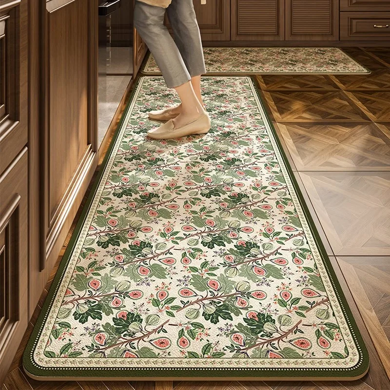 

Fashion Floral Kitchen Floor Mat PVC Leather Anti-slip Carpet Non-slip Oil-resistant Foot Mats Washable Easy Clean Home Rug 양탄자