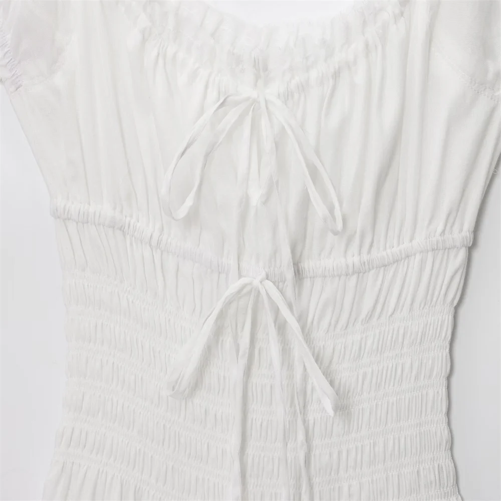 Zomer nieuwe modieuze en casual Franse dubbellaagse puur katoenen lange rok met vierkante hals en taille