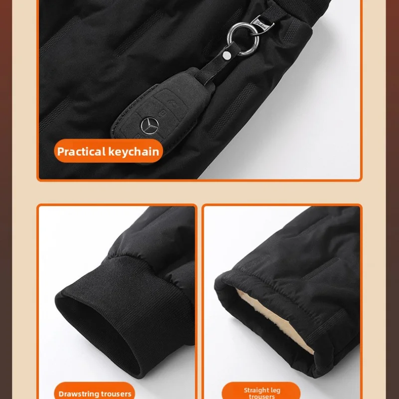 السراويل السوداء الرجال الشتاء السراويل الدافئة لامب المخملية مستقيم كبير الحجم الرجال بناطيل كاجوال زائد المخملية سمكا فضفاض رجل #6