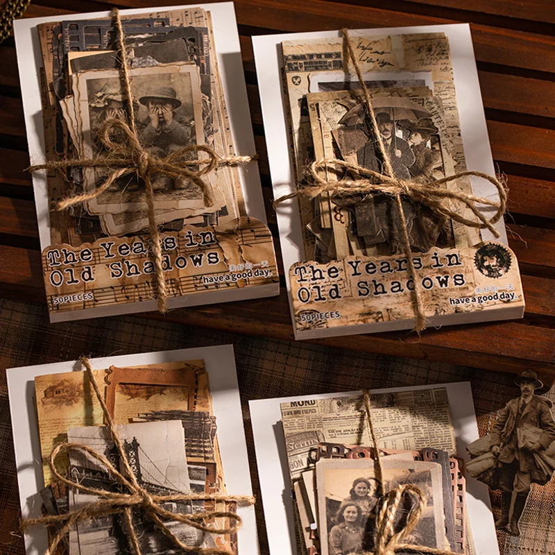 مجموعة ملصقات مكونة من 50 قطعة من أيام الرجعية - لوازم مجلة نمط الصور الحنين، ورق مجمع لخلفية المسنين، ديكور اليوميات