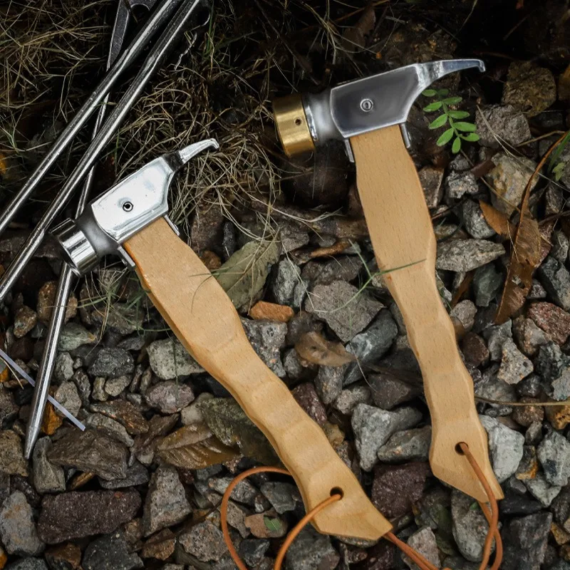 Portable Outdoor Camping Beech Wood Handle Stainless Steel/Brass Head Safe Tent Stakes and Pegs Hammer view 2