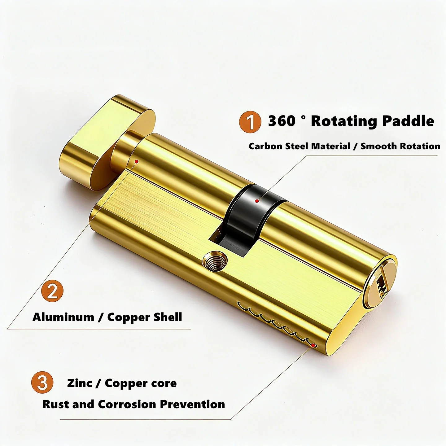 Cilindro de fechadura substituível para casa, porta interna antirroubo, cilindro de fechadura excêntrico com chaves, liga de zinco e alumínio, liga de cobre