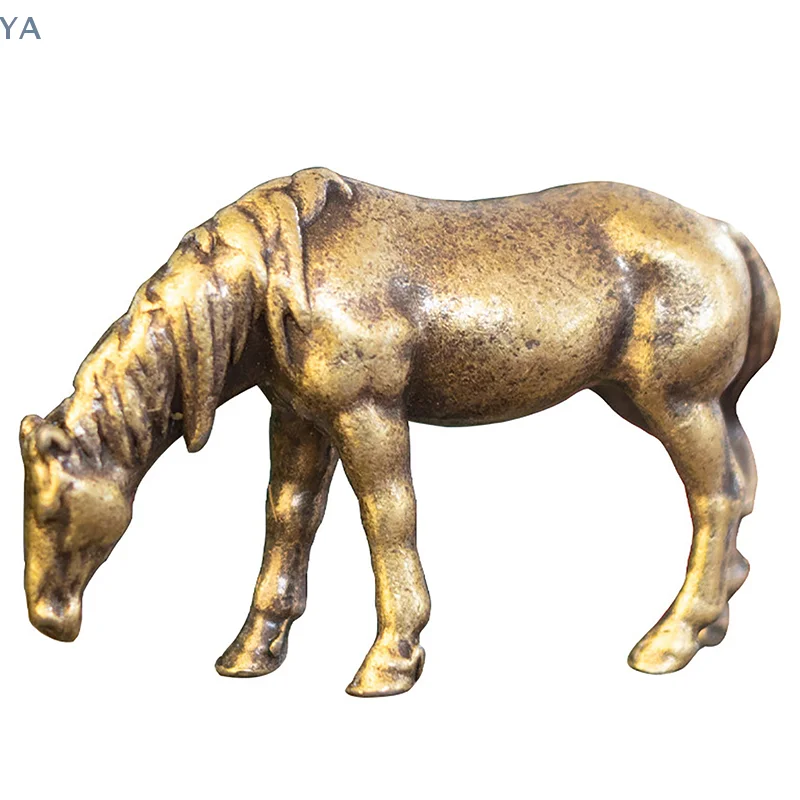 [L]1pc Antique Brass Solid Long Tail Horse Figurines Big Feng Shui Ornaments Copper Zodiac Animal Mini Desktop Decoration Crafts