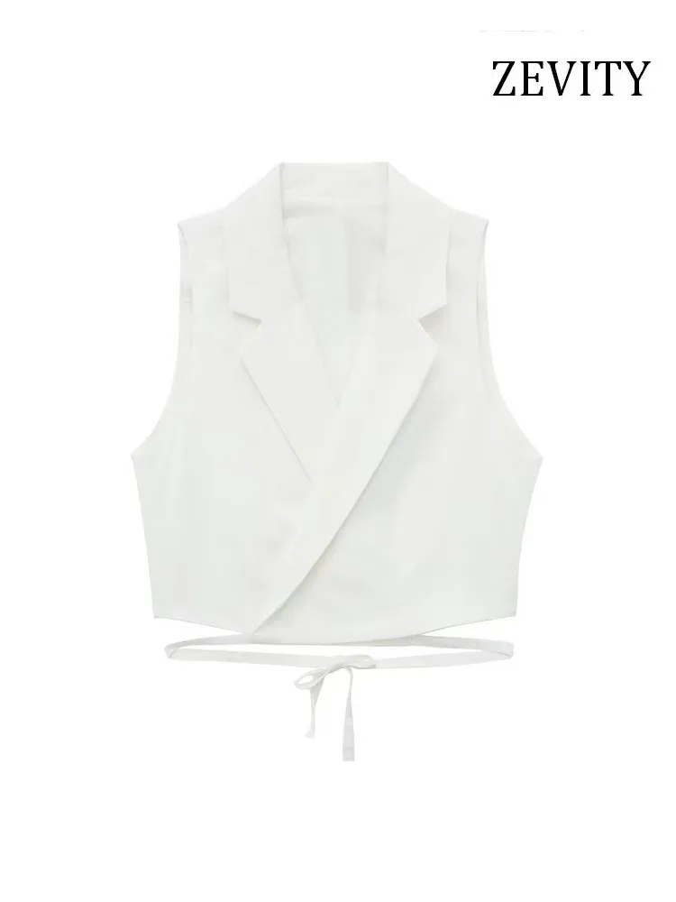 ZEVITY Women Fashion With Tied Linen Waistcoat Vintage Lapel Collar Sleeveless Female Outerwear Chic Vest Tops CT990