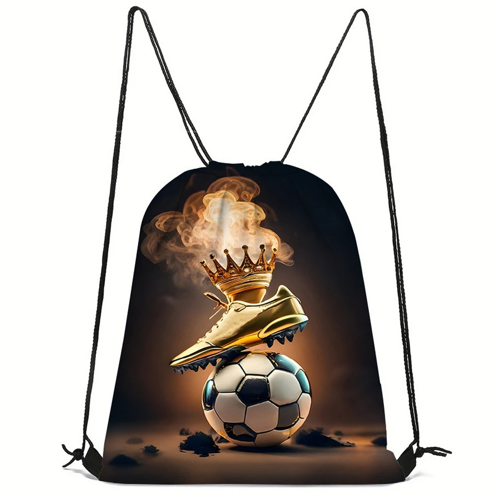 Casual Football and Dinosaur Themed Set, Pocket Print, Colorful Drawstring Unisex Backpack, Sports Fitness Training Storage Bag