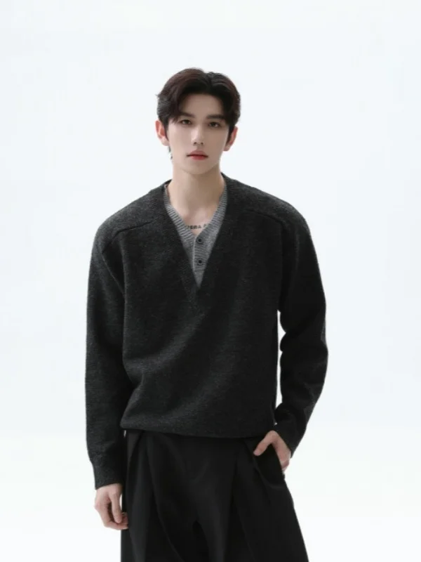 

High Quali Extra Large Size 300 Pou Japanese Sle Casual V-Ne Knitwear ex Autumn Winter Faion Trend