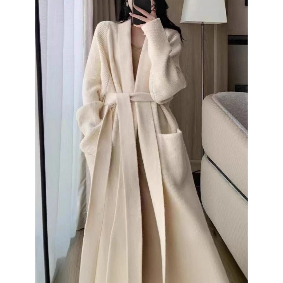 

Свободный женский вязаный кардиган-пальто с поясом Faionable Thiened Long Sve Pure Color Весна Осень Зима Сезонный Oute...