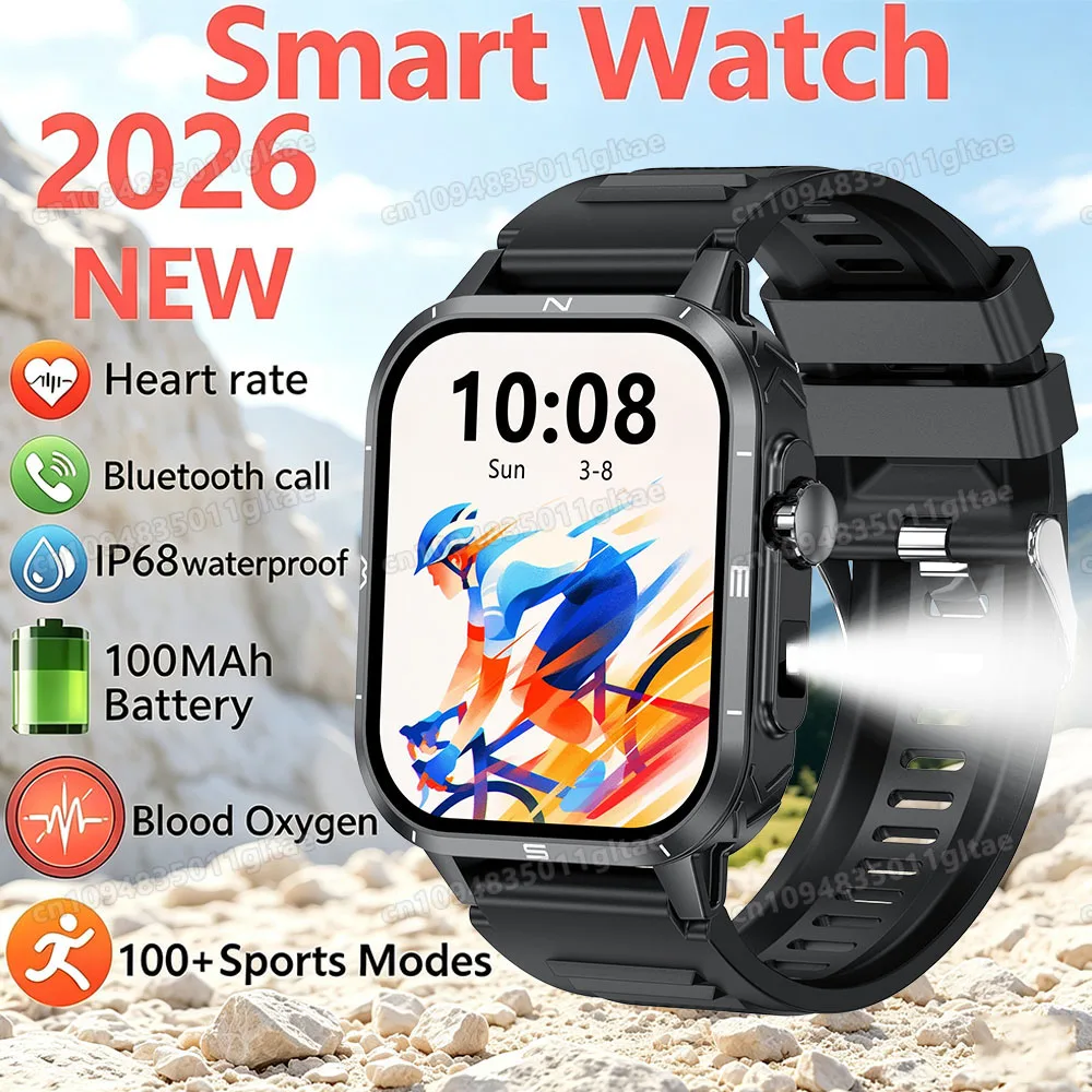 Outdoor Flashlight Smart Watch Wireless Calls Health Monitoring GPS Motion Music Message Reminders Sports Smartwatches 2026 HW12