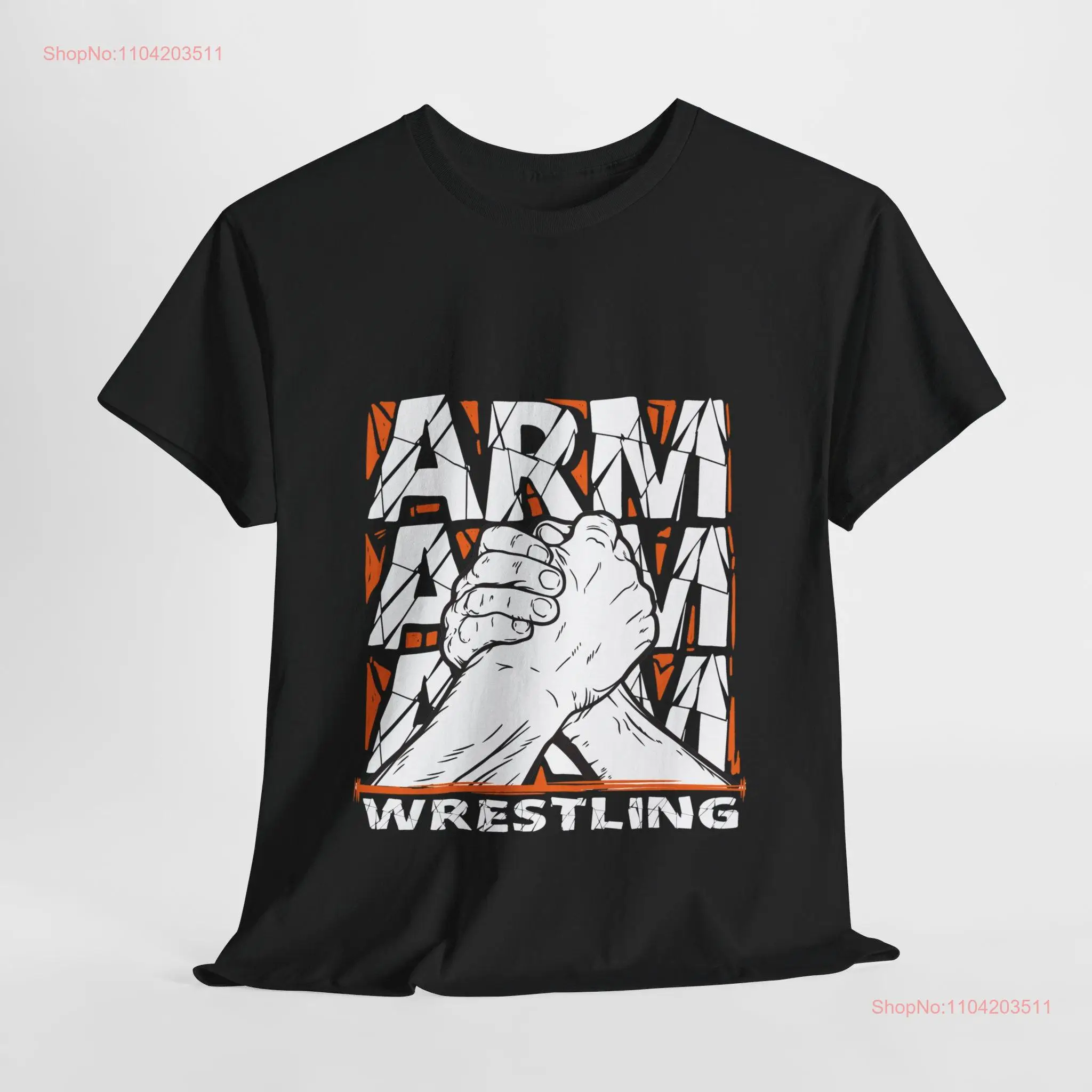 Arm Wrestling T Shirt Bold Orange and White Handshake Design for Strength Competition Enthusiasts long or short sleeves