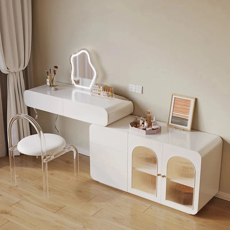

Комод для хранения в спальне, встроенный современный минималистичный комод, кремовый ветровой выдвижной столик для макияжа из цельного дерева