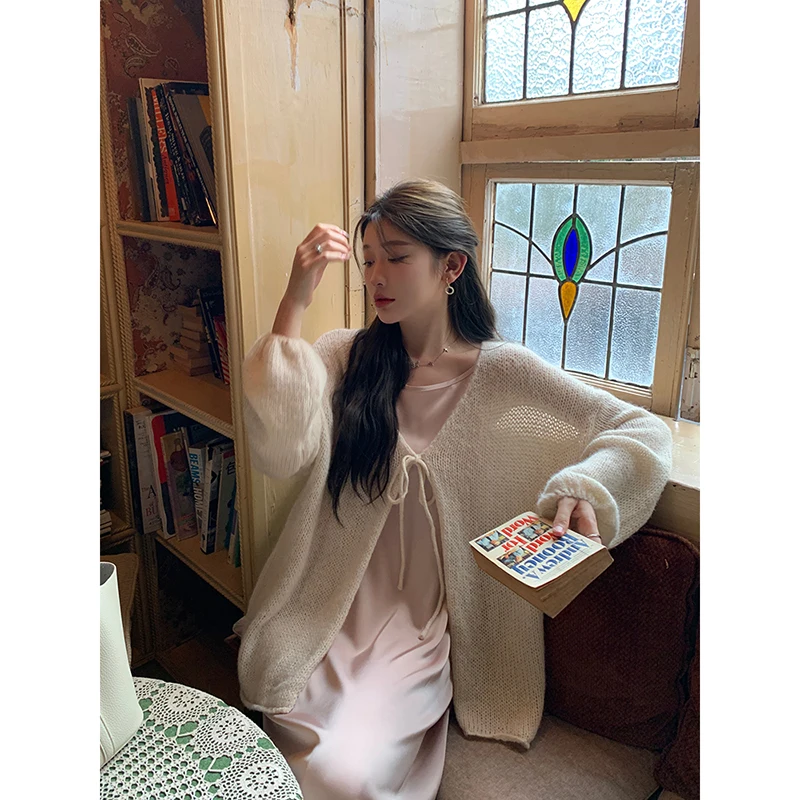 

Chen DaYu Lazy Sle Fufu вязаный свитер женский осенне-зимний свободный верхняя одежда мягкий уютный длинный кардиган V-Ne