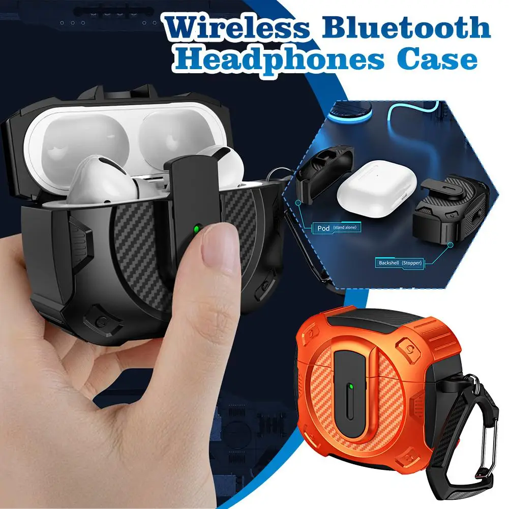 Applicable To Apple AirPods4 Mechanical Texture Carbon Earphone With Case Fiber Creative Buckle Lock Mecha Protective Cover P6O3