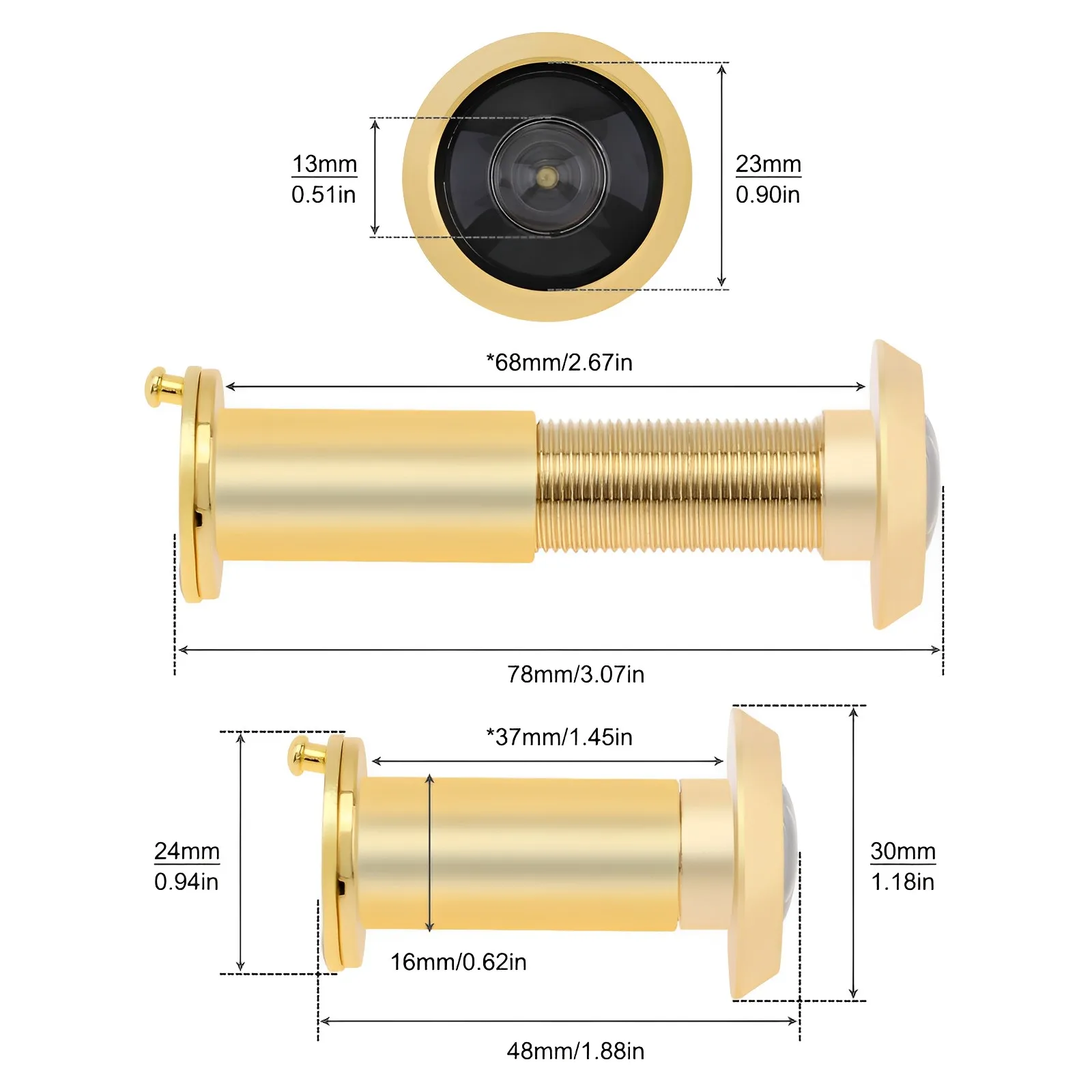 16mm 200 Degree Door Viewer Peephole Security Peek Peep Holes Drill Bit for 1.57inch to 2.36inch Door Thickness Home / Office