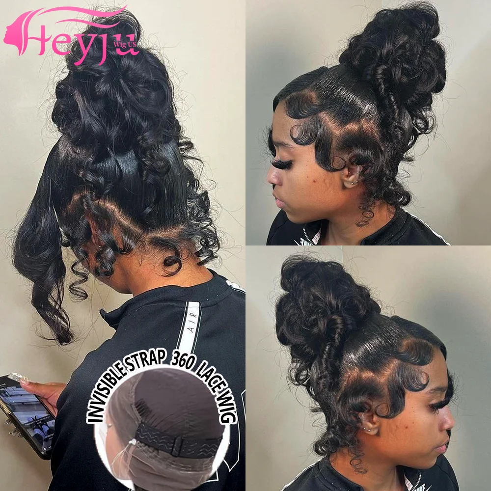 

Парик Heyju с невидимой застежкой на шнурке, 360 HD, с прозрачной кружевной передней частью, из натуральных волос, с эффектом «волна», с полной линией роста волос