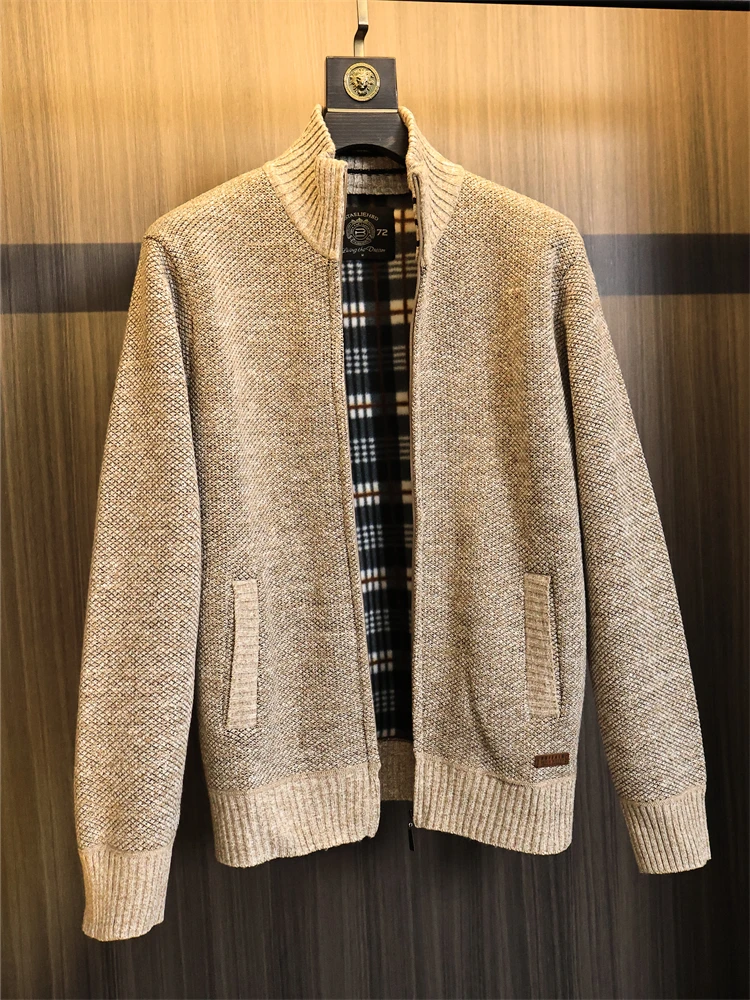 

Warm Fce Lined Knitwear Faionable Urban Men's Long Sve Sweater Pure Color Stand Collar Winter Faion Fast Faion