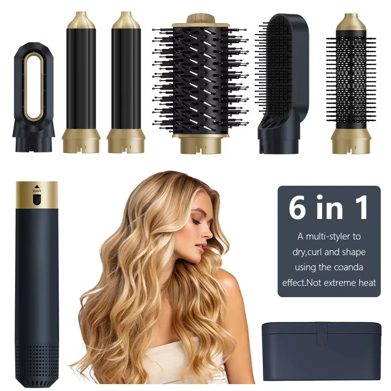 New Professional 6 In 1 Hair Dryer High-Speed Curling lron Hot Air Comb Set Airwrap Hair Straightener Styling Tools Negative Ion