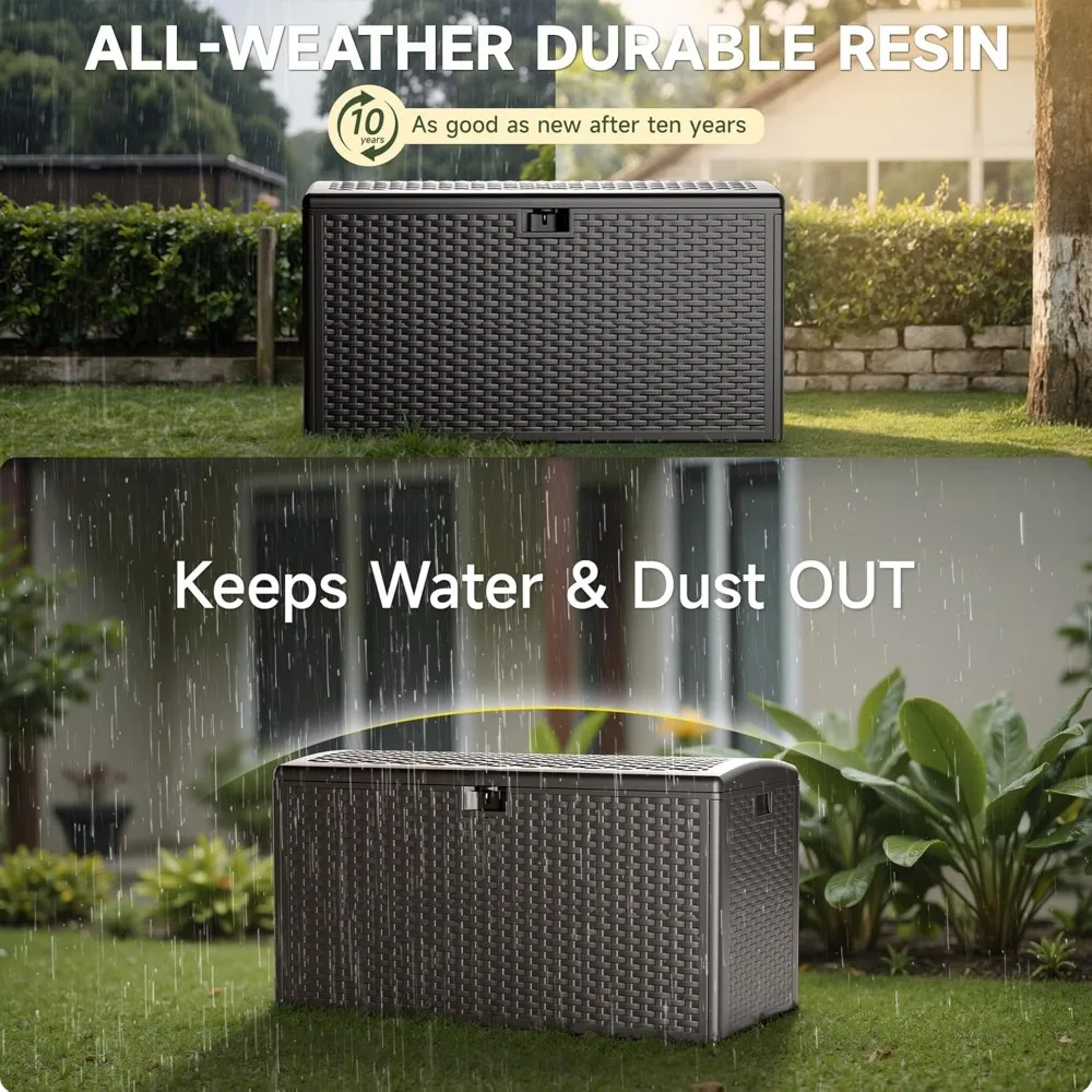 صندوق تخزين سطح مزدوج الطبقات مقاوم للماء 73 جالون للاستخدام الداخلي والخارجي - سلة قابلة للقفل مثالية لأثاث الفناء