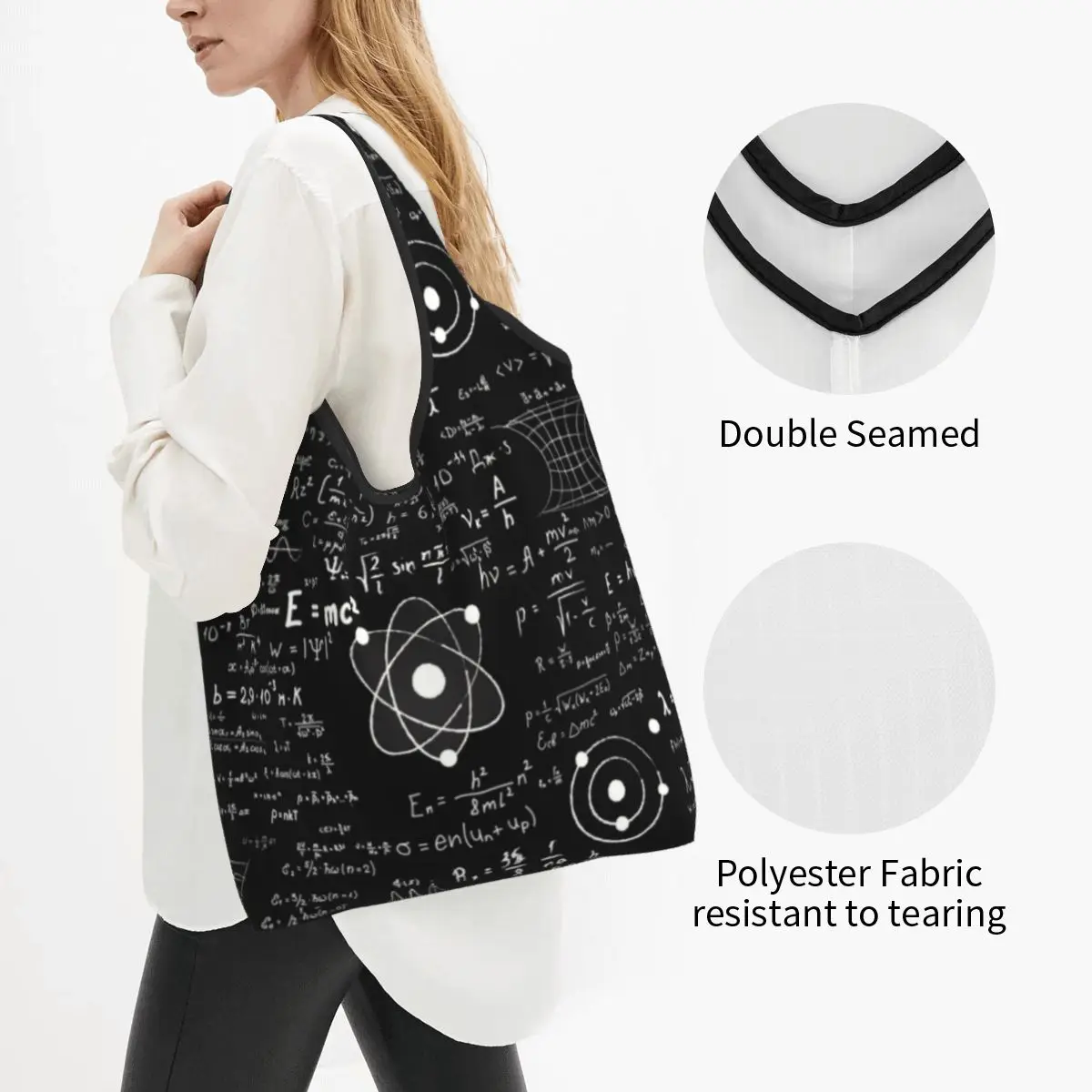 Geek Math Teacher Grocery Tote Shopper Bag para mujer, Lindo bolso de compras de ciencia física, bolsos de hombro de gran capacidad