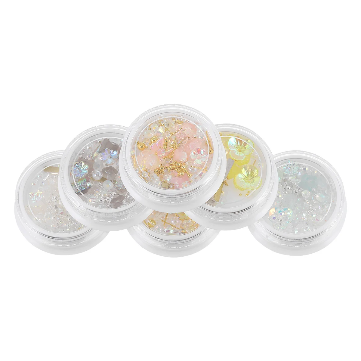 6 صناديق متنوعة من ملصقات حجر الراين الساحرة الماسية اللامعة لتزيين الأظافر الأنيقة وإكسسوارات الصالون للاستخدام المنزلي في الصالونات