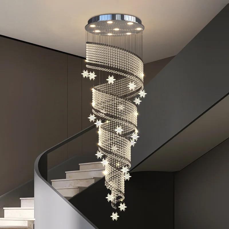 2024 moderna stella di cristallo decorazione Villa scala LED lampadario decorazione della parete scala rotante soggiorno illuminazione domestica