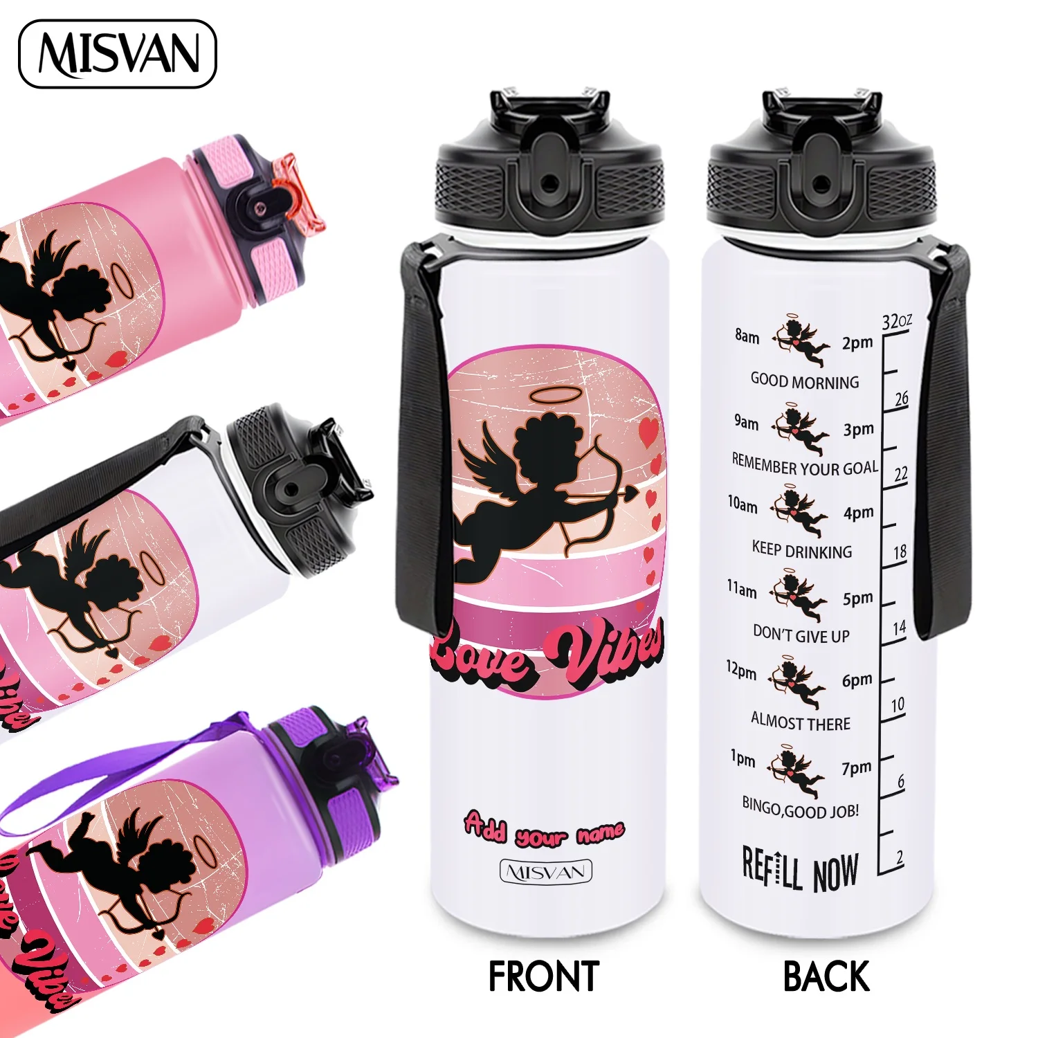 

1PC, Cupid Arrow Heart Gradient Pattern ,32oz Gradient Water Bottle-Leak-Proof,HD Non-Peeling Pattern,Perfect for Sports,Fitness